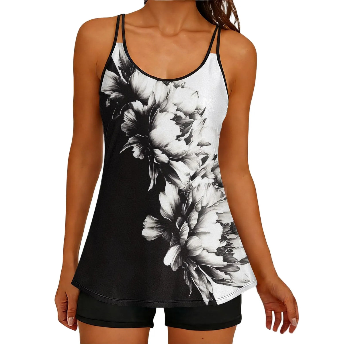2026 Printed Tankini High Waist Strappy Swimsuit Women Two Pieces Swimwear Female Bathers Swimming Bathing Swimming Swim Suit