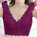 Zipper Sexy Lace Bras For Women V Neck Push Up Padded Brasiere Tops Hollow Out Bralette Breathable Comfortable Women'S Underwear