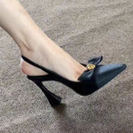 French Bow Knot High Heel Sandals for Women Sexy Back Strap Pointed Toe Sandalias Woman 2025 Office Patent Leather Sandals Mujer