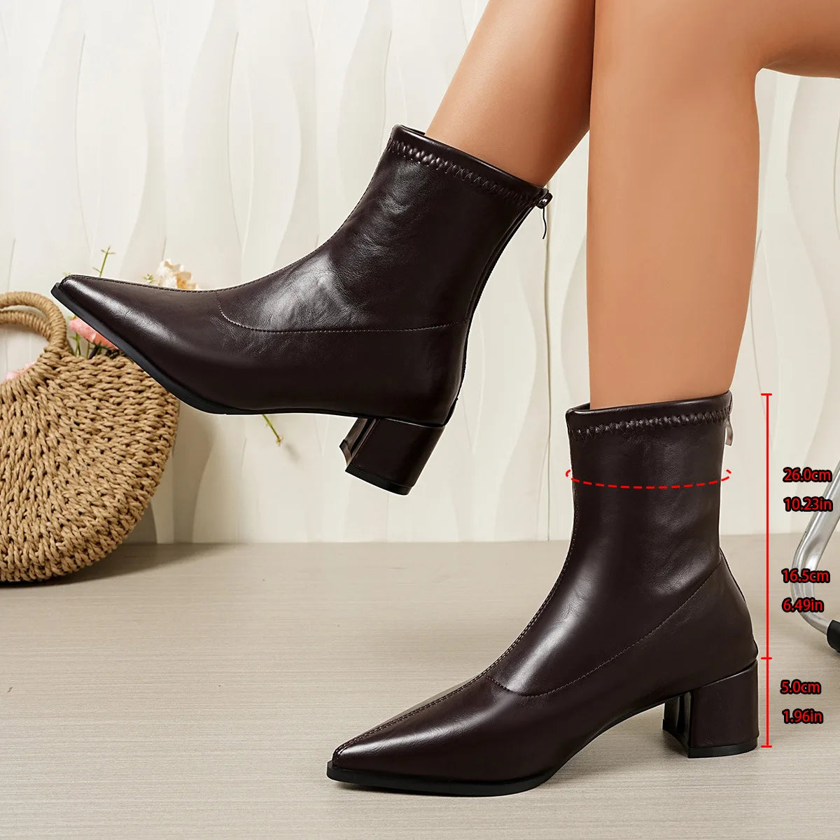 2026 New Vintage Thick Heels Women Slim Ankle Boots Autumn Winter Pointed Toe Stripper Party Short Booties Zapatos De Mujer