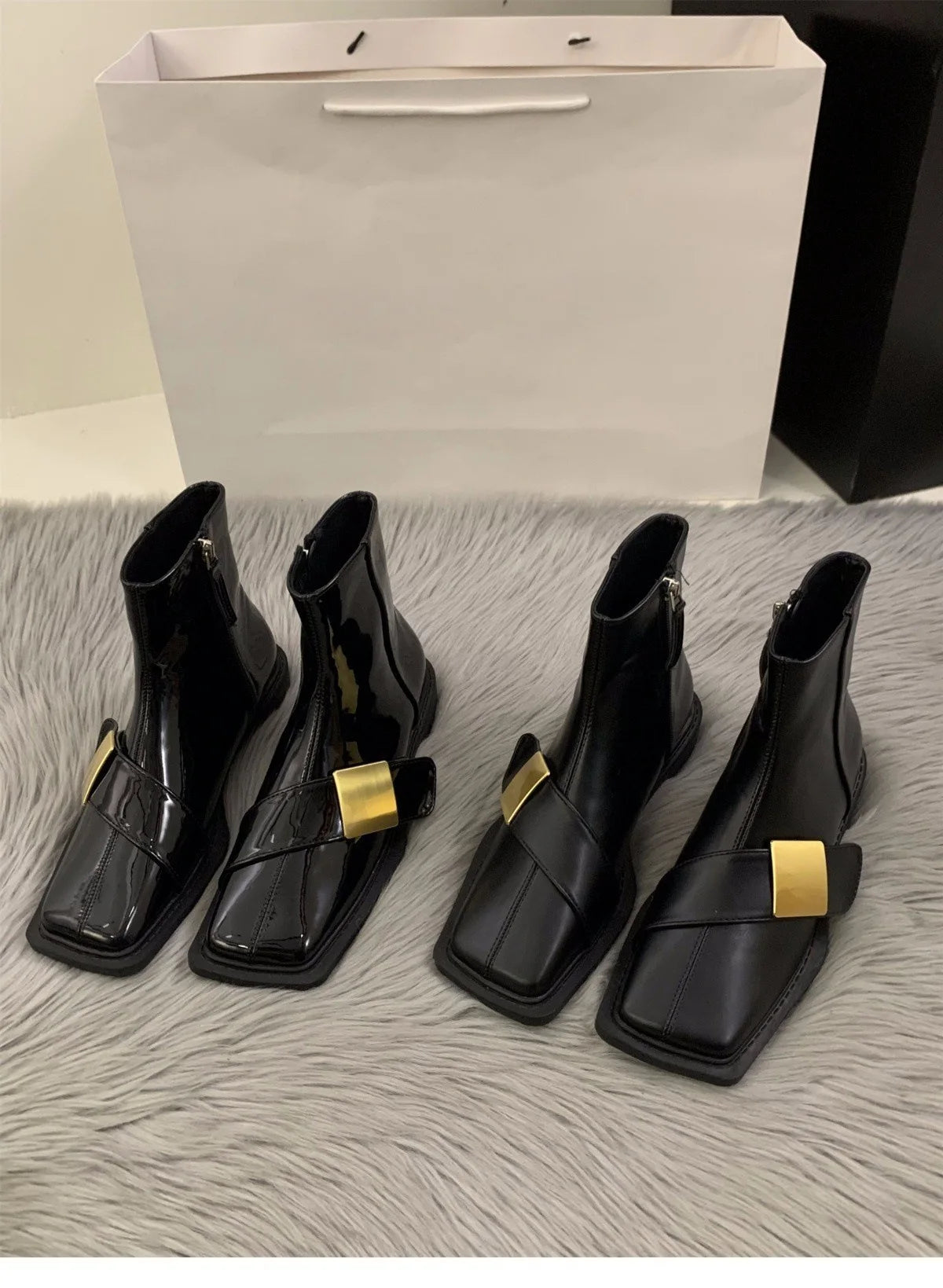 Designer Vintage Women Ankle Boots Fashion Square Toe Shoes Spring Autumn Flats Ladies Short Booties 2025