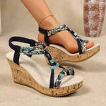 Woman Leather Summer Fashion Wedge Female Large Size Mid-heeled Platform Black New Comfortable Retro Sandals for Women