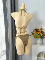 Sexy Mesh Cover Up 3 Piece Bikinis Sets 2026 Women Black Metal Chain Strap Push Up Thong Swimsuit Holiday Bathing Suit Swimwear