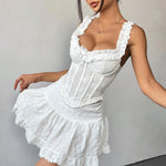 Sexy Solid Color Tank Top Women Lace Ruffles Strap Front Tie Underwire Slim Fit Fishbone Camisole Streetwear Party Club Tops