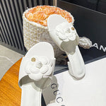High End Luxury Flower Slippers Women Camellia Shoes Open Toe Slides Femme Outside&Home Pantuflas Sandals Ladies Flip Flops