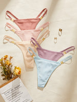 5Pcs/Set Sexy Women Panties Solid Ribbed G‑String Thong Metal Ring Soft Female Sexy Lingerie Underwear