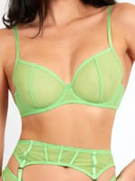 Sexy Lingerie Set with Garter Belt Corset Panty Outfits Mesh No Padding Underwire Sheer Bra and Panty 3 Pcs