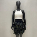 Festival Faux Feather Skirt Punk Gothic Style Hand-Stitched Design Stage Performance Punk Gothic Mini Short Skirt