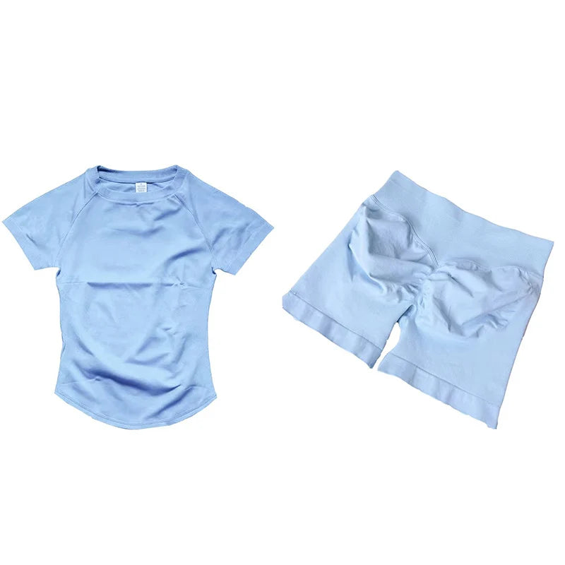 Impact Yoga Suit 2PCS Yoga Set Workout Sets Women Sportswear Gym Clothing Fitness Short Sleeve High Waist Shorts Sports Suits