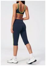 Summer Color Blocked Yoga Sets Women Slim Sports Bra High Waist Pants Fitness Suits Outwear Gym Running Push Up Workout Clothes