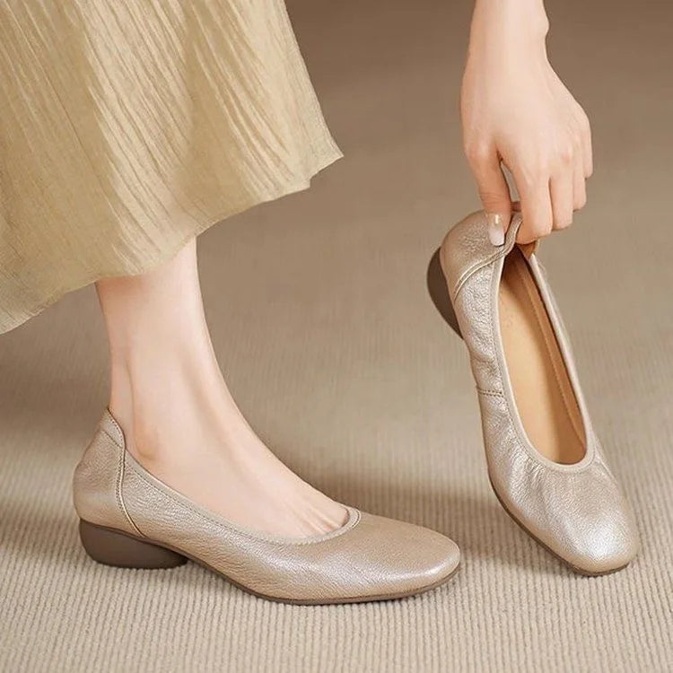 Comfortable Commuting Leather Shoes, French Style Shallow Low-Heel Single Shoes, Popular Women's 2026, Soft Sole Granny Shoes