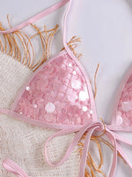 Sexy Sequin Pink Bikini Set 2026 Women Mesh Front Tie Push Up Bra Triangle Swimsuit Beach Bathing Suit Micro Swimwear Biquini