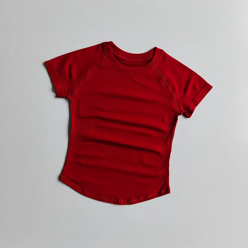 Women's Quick-Drying Short-Sleeved Yoga Sports T-Shirt Summer Outdoor Fitness Running Gym Training Wear Comfortable Breathable G