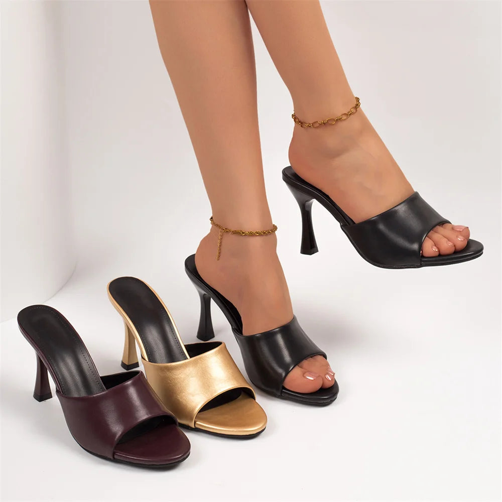 Big Size 42 Gold Sexy Slide Sandals Women Stiletto High Heel Party Slide Heels Backless High Heel Club Wedding Mules Shoes