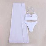 Vintage White Mesh Long Skirt 3 Piece Bikini Set 2026 Swimwear Women Metal Starfish Hollow Out Push Up Bra High Waist Swimsuit