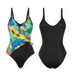Vintage Black Tie Dye Gradient Swimwear Women 2026 V Neck Drawstring Slim Tummy Control One Piece Swimsuit Bathing Suit Monokini