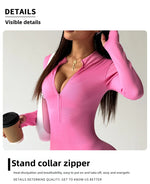 Women Sports Line Shorts Playsuits Zipper Neck One Piece Yoga Romper Pants Workout Fitness Gym Training Tights Suits