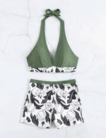 2026 Halter Bikini Set Short Swimsuit Women High Waist Swimwear Female Printed Bathers Swimming Bathing Swim Suit Beachwear