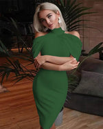 2024 New Solid Color Slim Midi Dresses Women Halter Neck Off Shoulder Package Hip Bodycon Elegant Temperament Ladies Party Dress