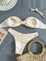 Sexy Bandeau Bikini 2026 Women Coffee Braiding Rope Pleate Tie Push Up High Waist Swimsuit Beach Holiday Bathing Suit Swimwear
