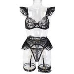 Toucheart 7PCS Women Sexy Lace See-through Hollow Out Interesting Underwear Garters Slim Backless Spaghetti Strap Sexy Mesh Set