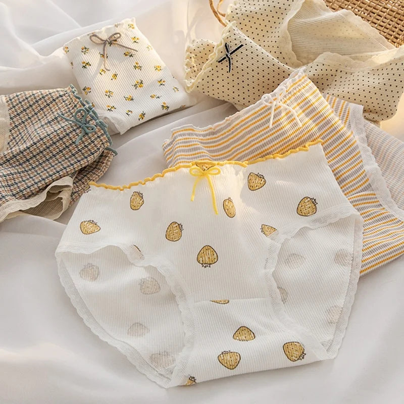 1 Pack Women Ultra-Soft Cotton Briefs Ditsy Floral Gingham Panties Ladies Sexy Lingerie Breathable Mid Rise Underwear M-4XL