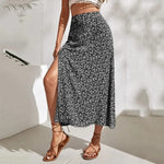 Harajuku Floral Print Long Skirt Vintage High Rise Straight Midi Skirts For Women Summer Skinny Bohemian Split Beach Skirts Y2k