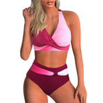 Vintage Hot Pink Gradient Tankini Set 2026 Women Bikini Cross Push Up High Waist Swimsuit Beach Bathing Suit Two Piece Swimwear
