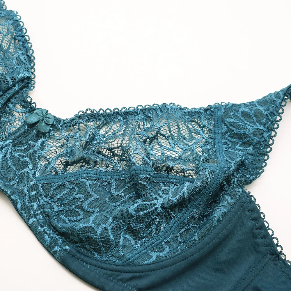 3 Pcs Womens Bras Ultra-Thin Perspective Lace Sheer Plus Size Bra Underwire Sexy Underwear Lingerie BH Tops D E F Cup