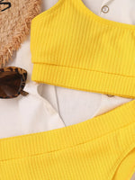 Sexy Solid Yellow Bikini 2026 Mujer High Cut Pleate Women's Swimsuit Separate Beach Bathing Suit High Waist Swimwear Biquini New