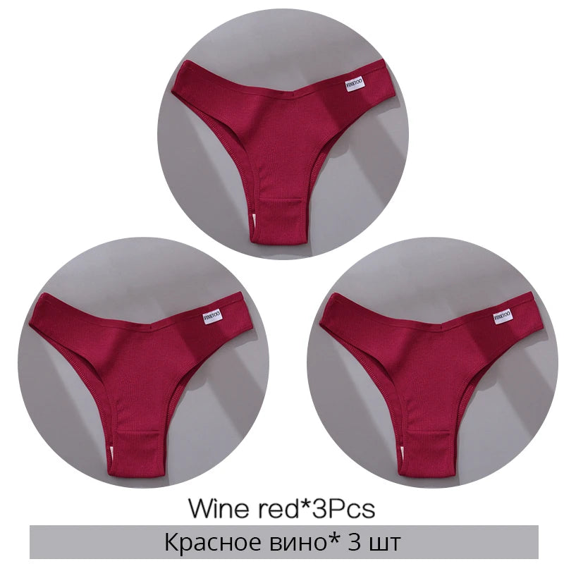 3Pcs/Set Women Cotton Panties Sexy V Waist Briefs T-Back Brazilian Underpants Female M-XL Underwear Girls Breathable Intimates