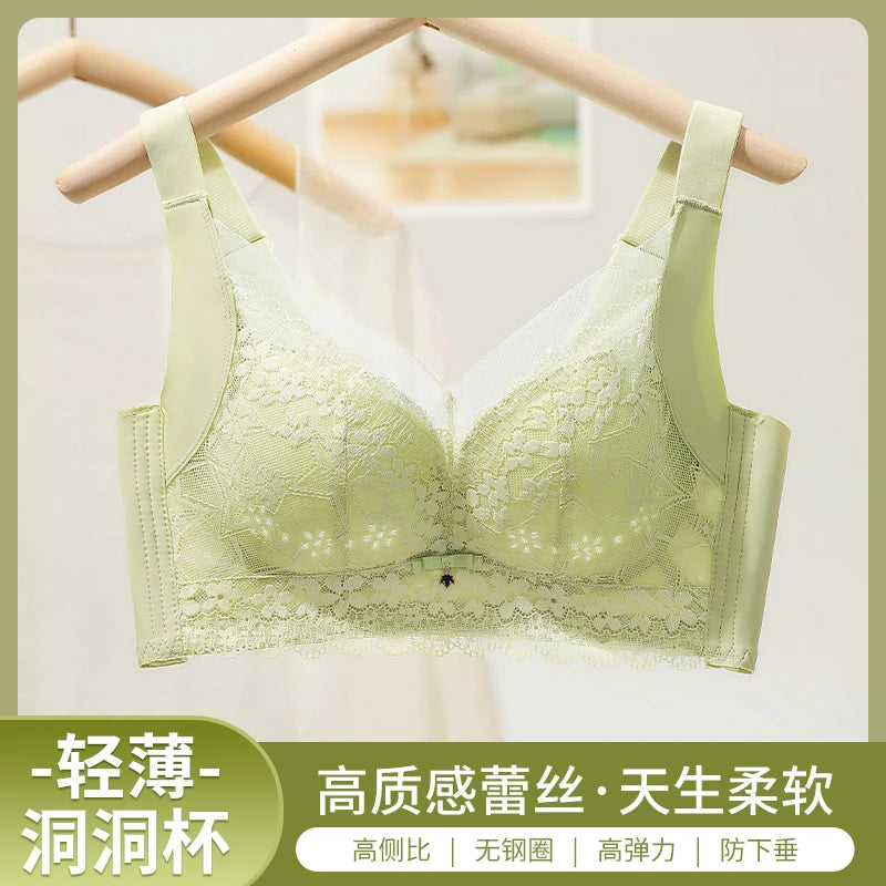 Spring And Summer New Five-breasted Thin Hole Cup Breathable Bra Without Underwire, Breast-proof Sagging Underwear Looks Thin Bh