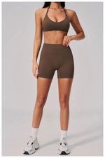 2 Pieces Seamless Yoga Sets Women Solid Color Sports Bra Tight Fitting Peach Buttocks Shorts Fitness Suit Gym Running Tracksuit