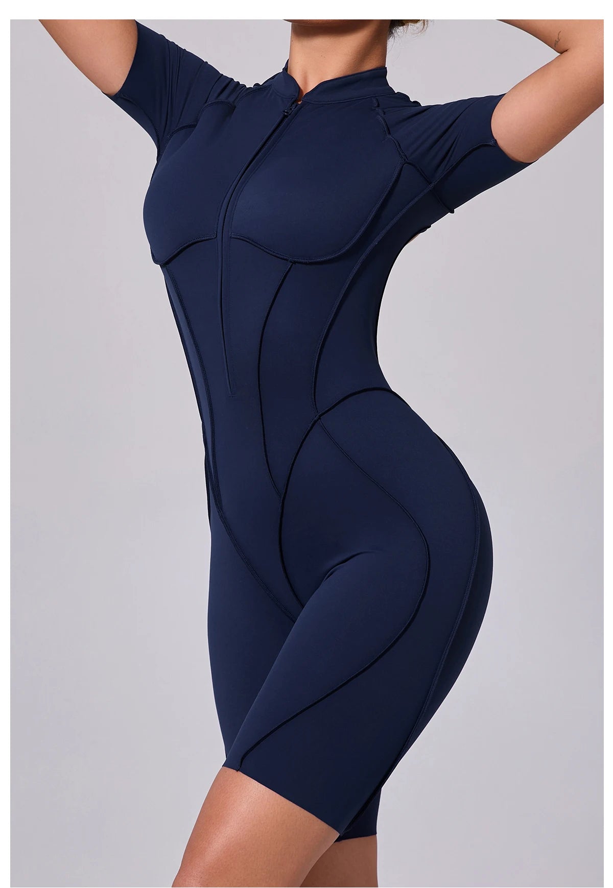 Summer Zipper Workout Jumpsuit Sports Overalls Women Running Fitness Short Sleeve Yoga Bodysuit