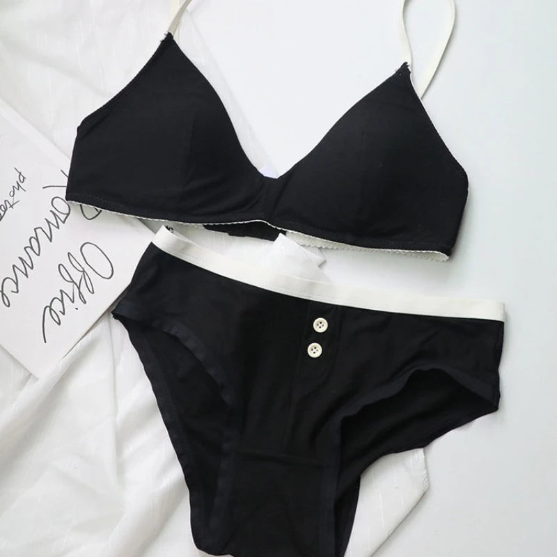 Sexy Women Underwear Set French Thin Cup Deep V Push Up Bra Summer Solid Wire Free Comfort Seamless Lingerie and Bra Briefs Set