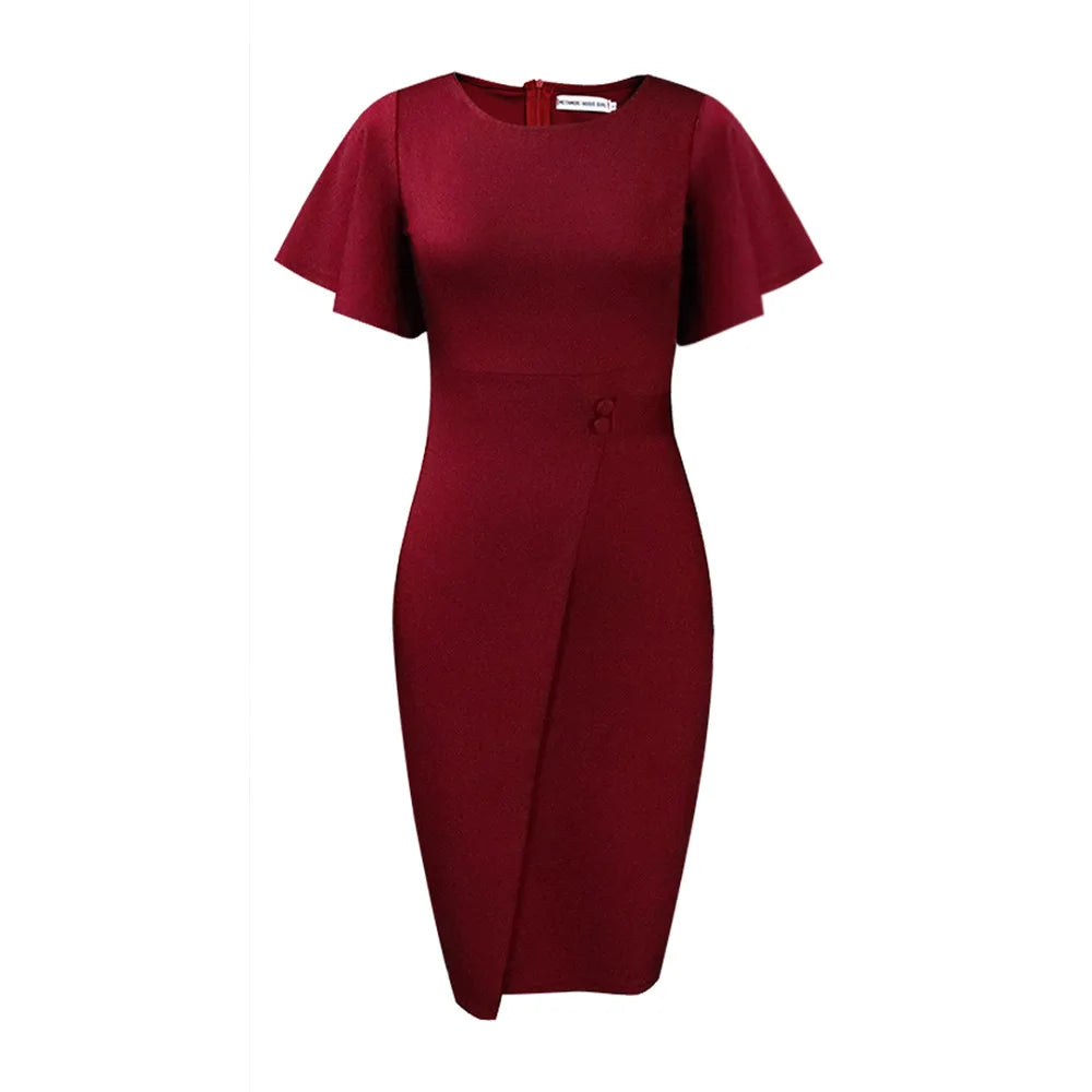 2025 Women Plus Size Bodycon Dress Fashion Elegant Commuter Sexy Short Sleeved Office Vestidos Solid Color High Waisted Dresses