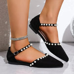 Shoes for Women 2025 Closed Toe Women's Sandals Concise Daily Ladies Pointed Toe String Bead Buckle Strap Cover Heel Flat Shoes
