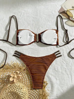 XS - L Wrinkled U Rings Bandeau Bikini Women Swimwear Female Swimsuit Two-pieces Bikini Set Bather Bathing Suit Swim Beachwear