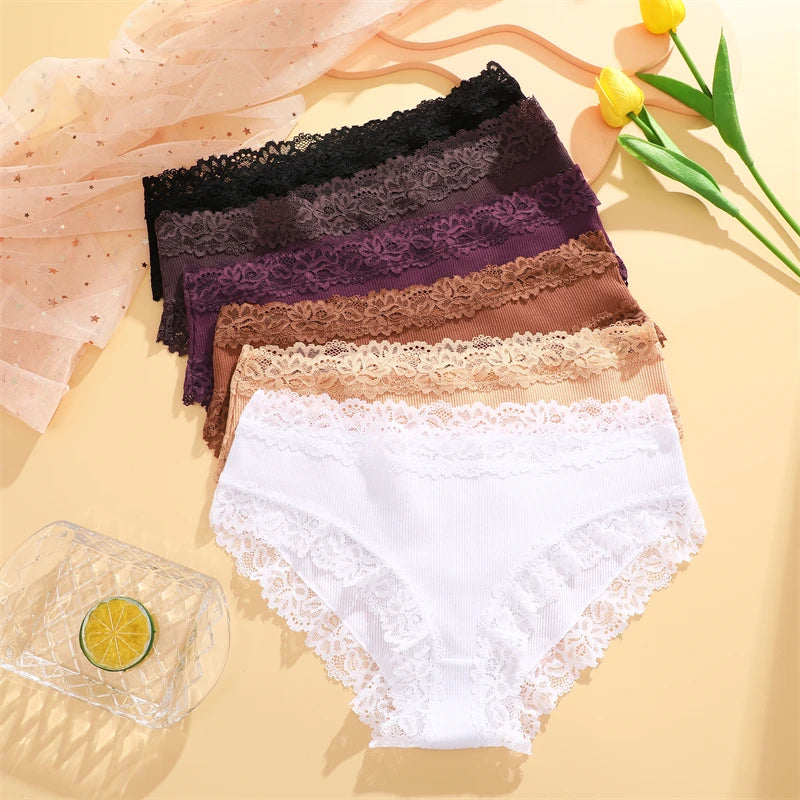 4Pcs Sexy Cotton Lace Panty Women Low Waist Panties Underwear S-XL Solid Color Ladies Briefs Lingere Underware Comfortable Women
