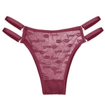 Love Letter Print Women Briefs Mesh Transparent Ring Buckle Adjustable Hollow-out Underwear Low-waist Panties String Lingerie