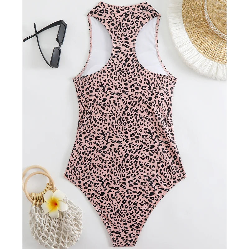Zebra Print One Piece Swimsuit Woman High Neck Bodysuit Zipper Swimwear Beach Wear Leopard 2024 Bathing Suits Holiday Summer