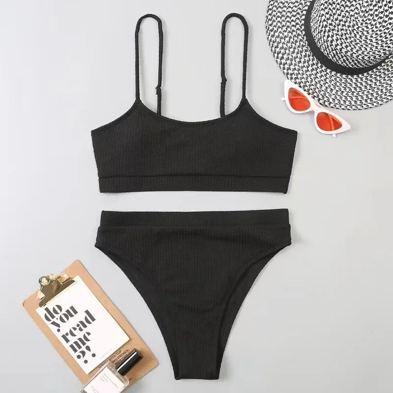 Sexy Solid Yellow High Waist Bikini 2024 Mujer Women's Swimsuit Separate Beach Wear Bathing Suit Bandeau Swimwear Biquini New