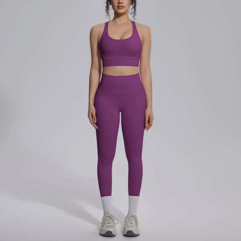 Women's Yoga Set Sports Fitness Running Beautiful Back Slim Fit Bra Hip-lifting High Waist Pants Workout Training Gym Suits