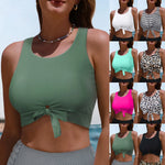 Women's Swimsuit Sexy Bikini Solid Leopard Print Padded Bra Tops Swimwear Bathing Swimming Crop Top Female Summer Beachwear