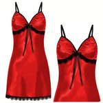 Sexy Nightgown Women's Lace Trim Sleepwear Ribbon Tie Chemise Lingerie Adjustable Strap Nightdress Silky & Comfortable New