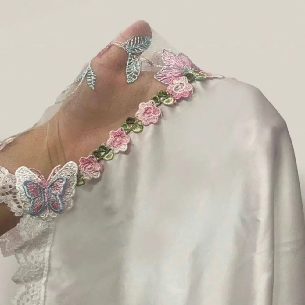 Thin Lace Bow Women's Pajama Dress Embroidered Mesh Transparent Ice Silk Suspender Nightdress Split Sleepwear