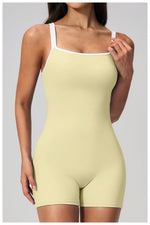 Tight Fitting One-piece Yoga Suit Women Color Bloack Square Collar Hollow Out Backless Butt-Lifting Gym Sports Short Jumpsuit