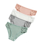 4Pcs/Set Cotton Panties Women Low Rise Briefs Breathable Underwear Solid Color Lace Trims Panty Female Underpants Sexy Lingerie