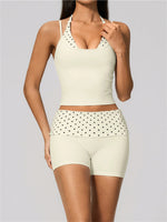 Quick Drying Polka Dot Patchwork Yoga Sets Women Hanging Neck Slim Shockproof Sports Tank Top Gym High Waist Shorts Fitnss Suit