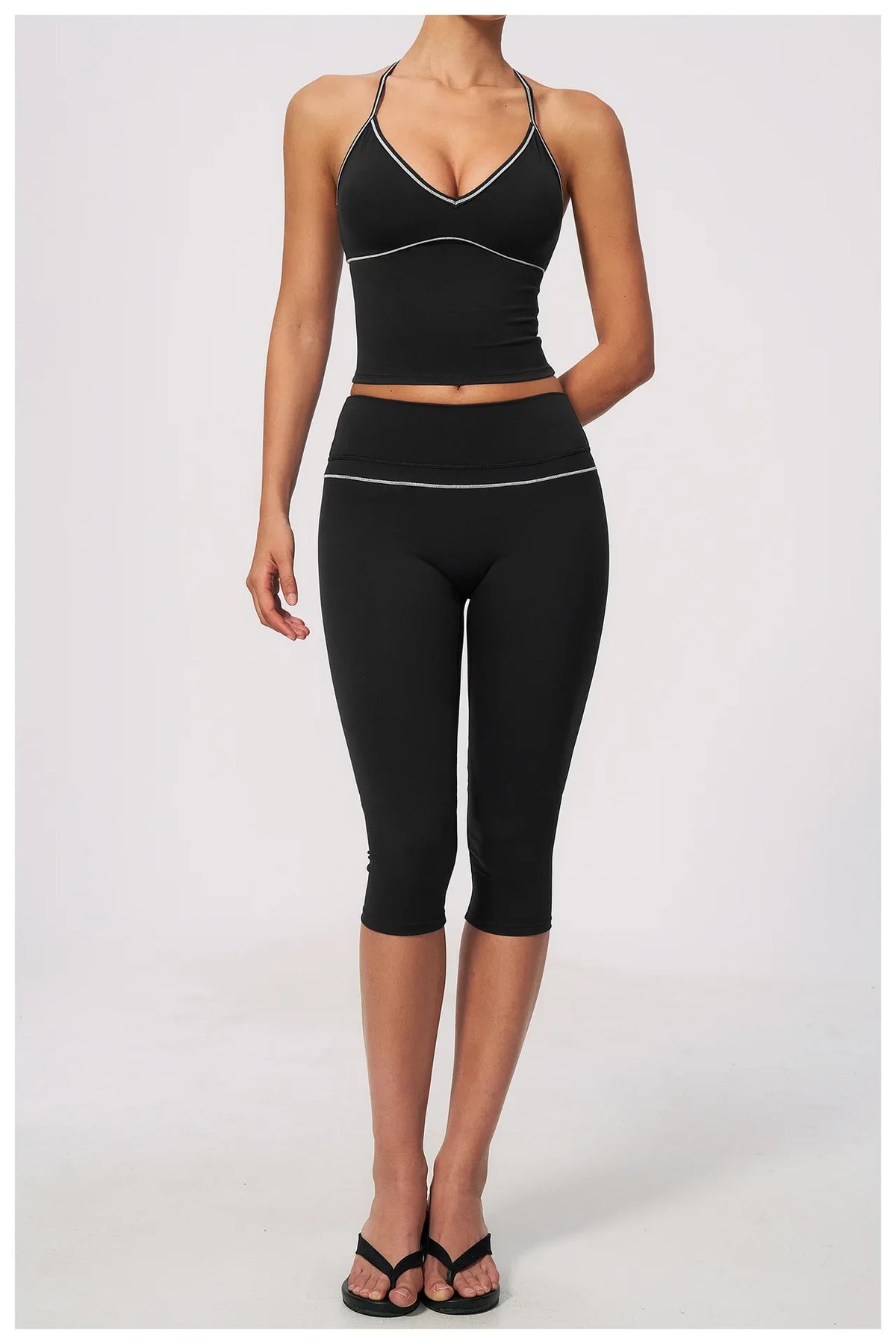Hip Lifting Midi Length Yoga Pants Women Contrast Color Gym Sports High Waist Capri Trousers Breathable Fitness Running Leggings